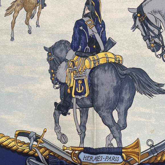 Hermes Carre 90 Silk Scarf “Marine et Cavalerie” - Picture 2 of 7
